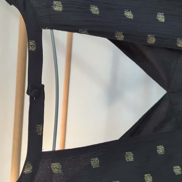 Backless Drop Waist Polka Dot Gold Little Black Dress Cocktail Party - Picture 5 of 7